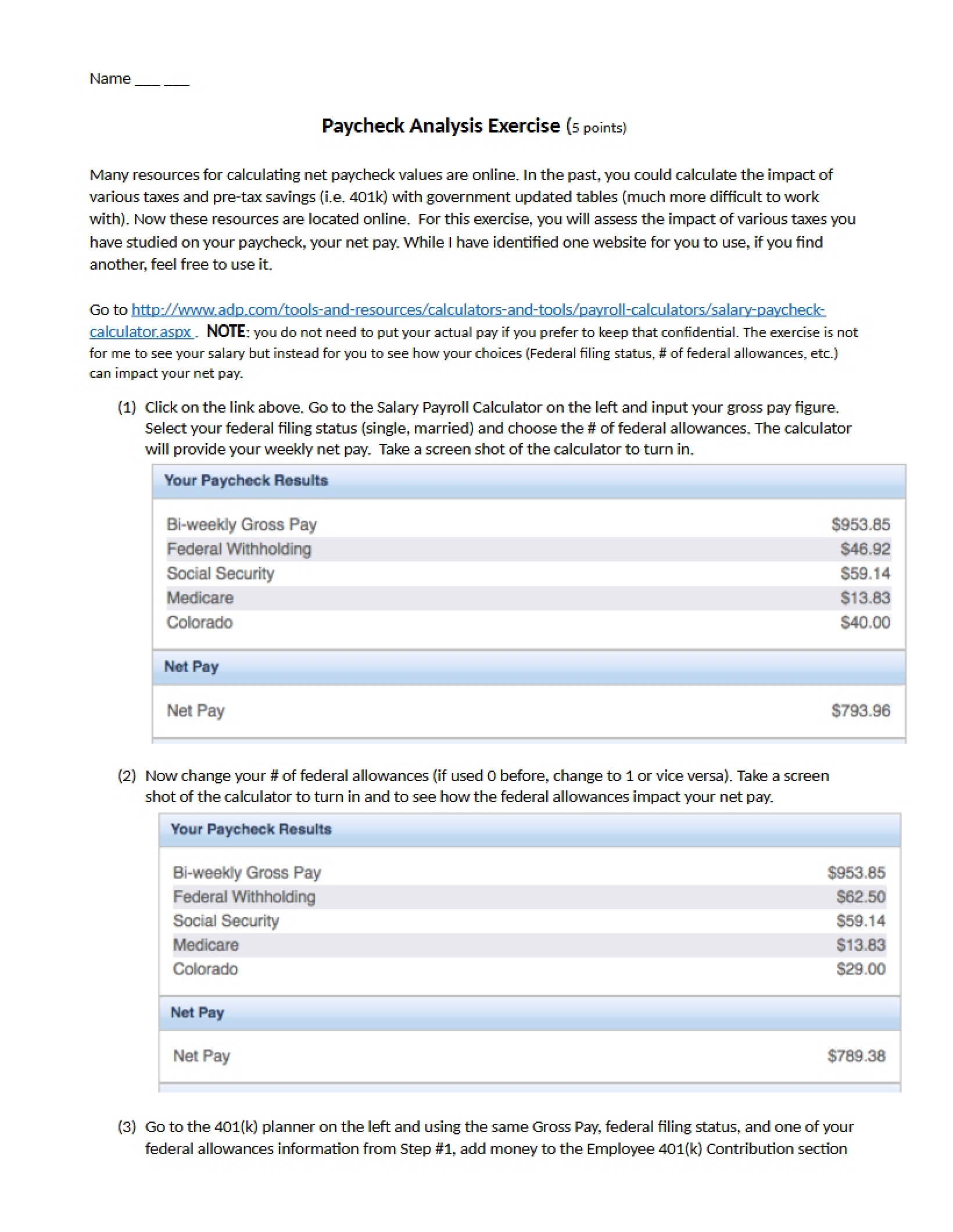 Exercise Paycheck Analysis (Week 4)