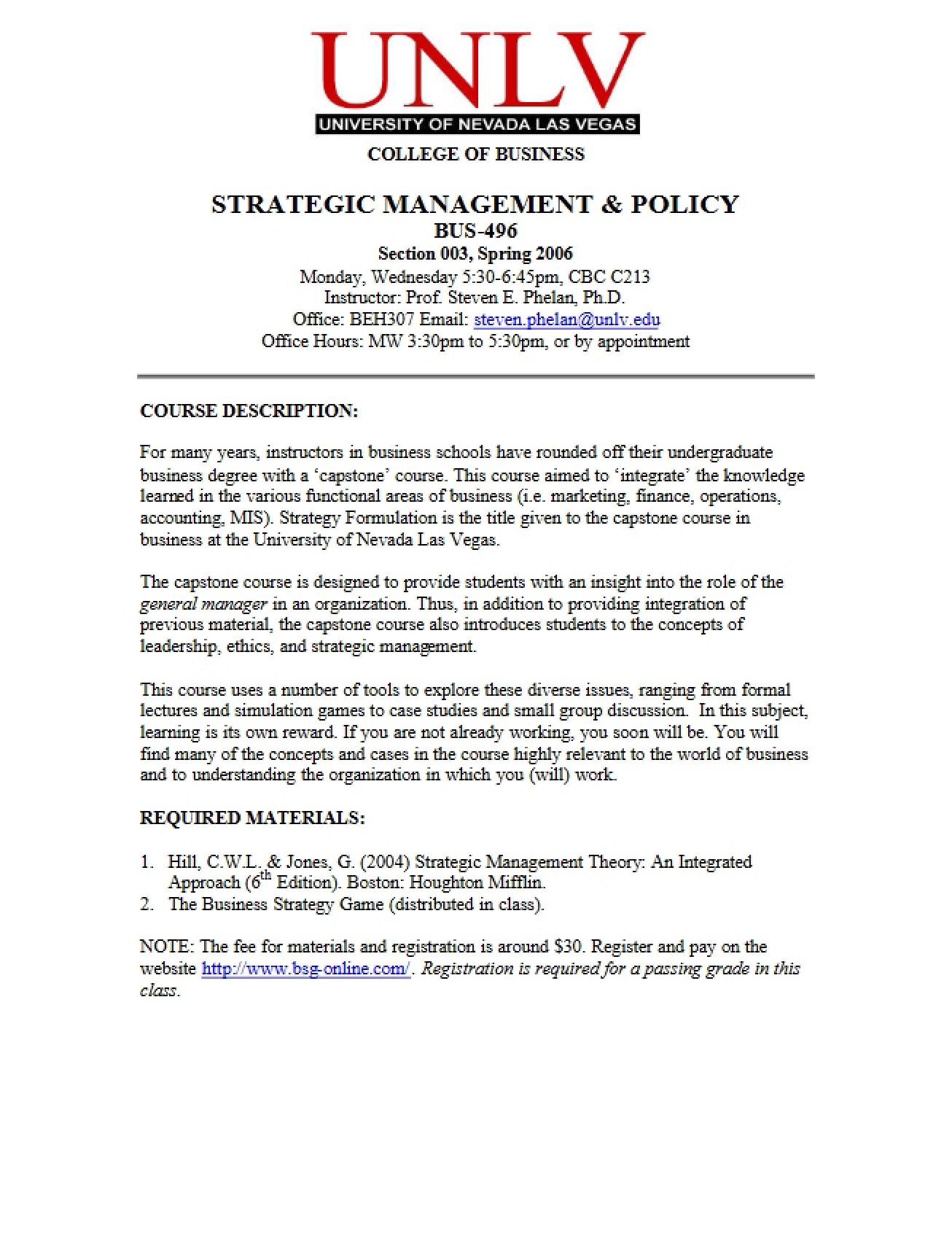 Policy and Strategy Syllabus
