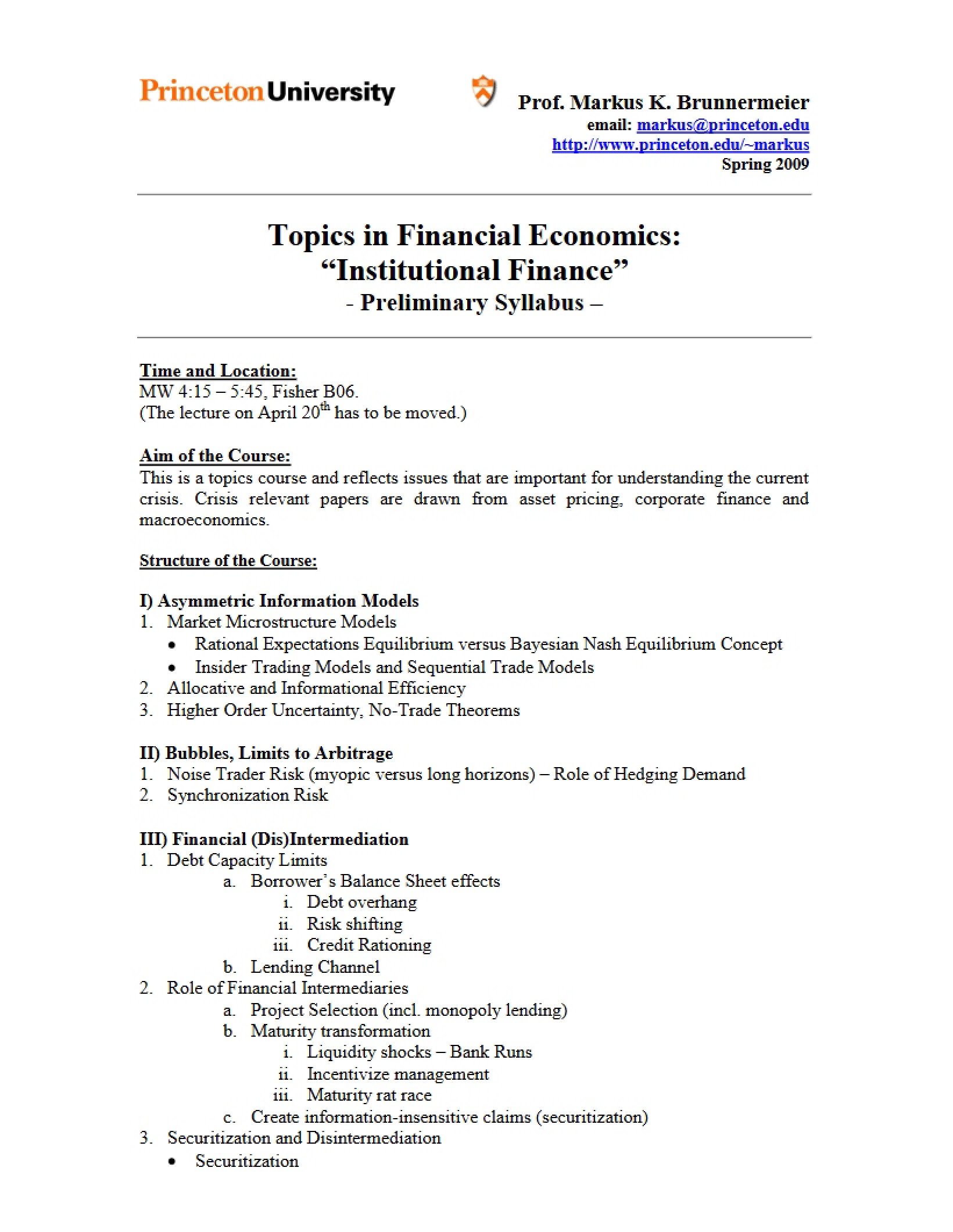 Financial Economics Syllabus
