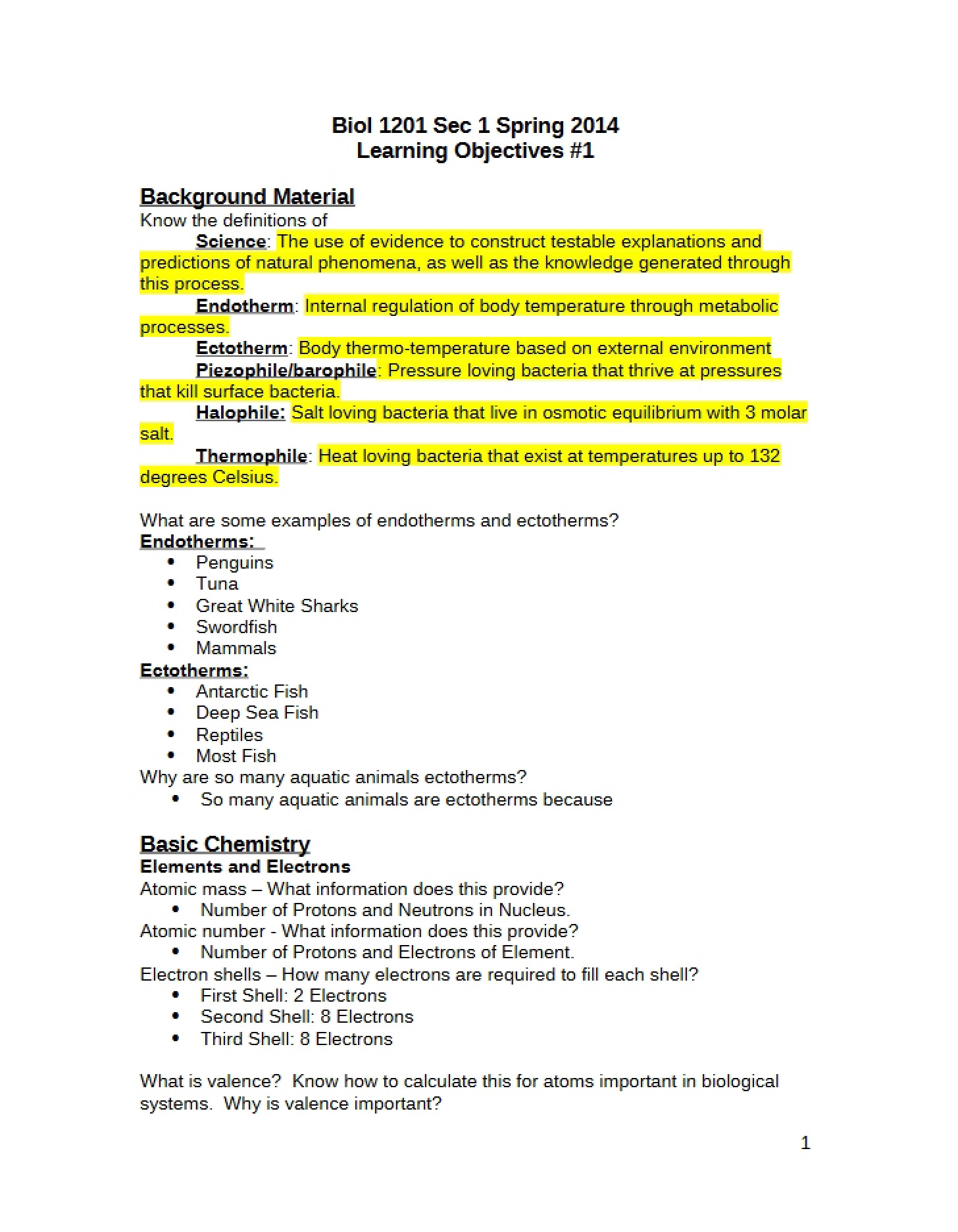 Objectives for Learning 1