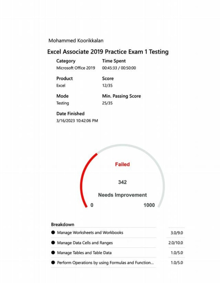 Excel Associate 2019 Practice Exam 1
