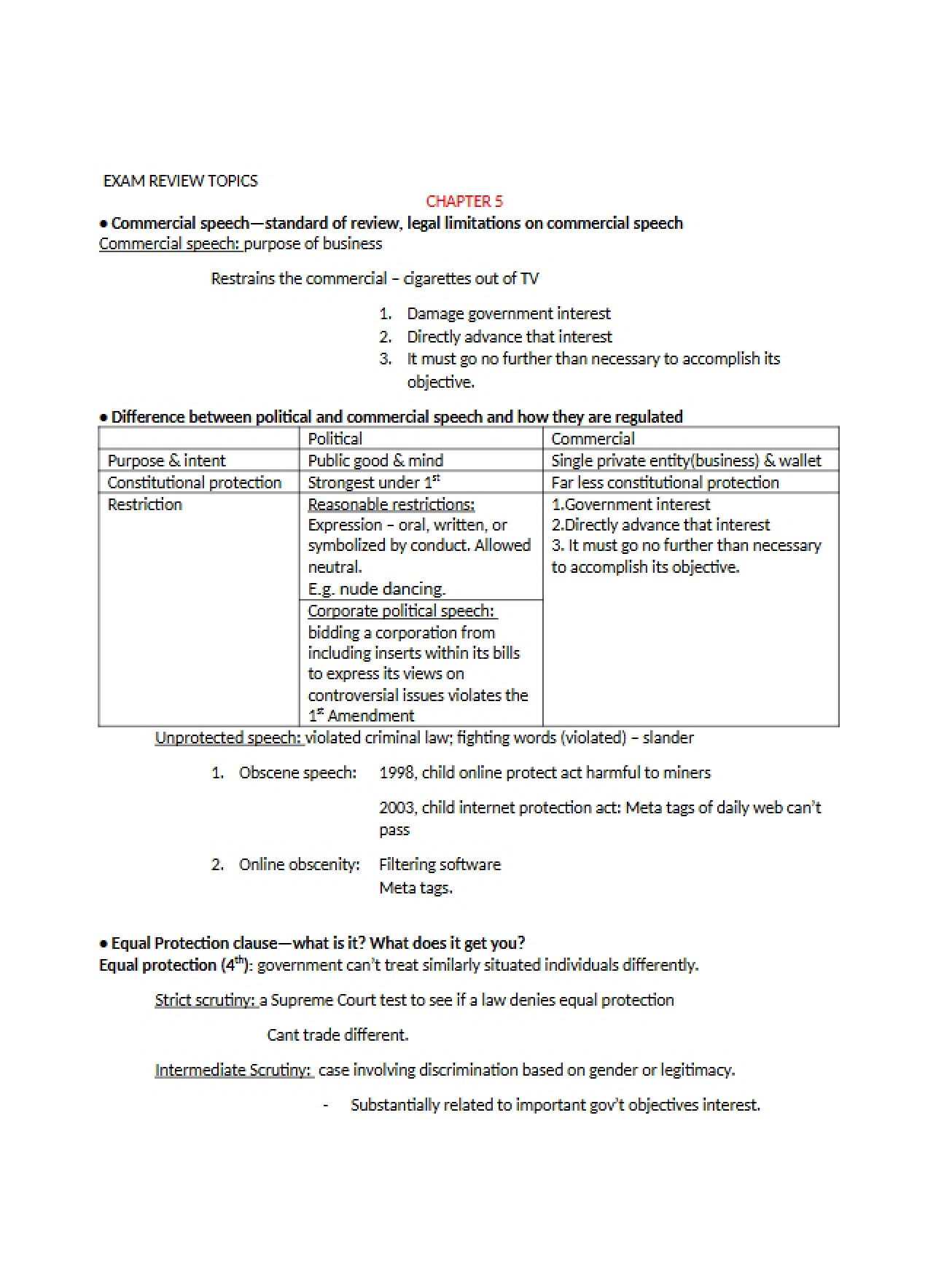 Commercial Speech Chapter Five