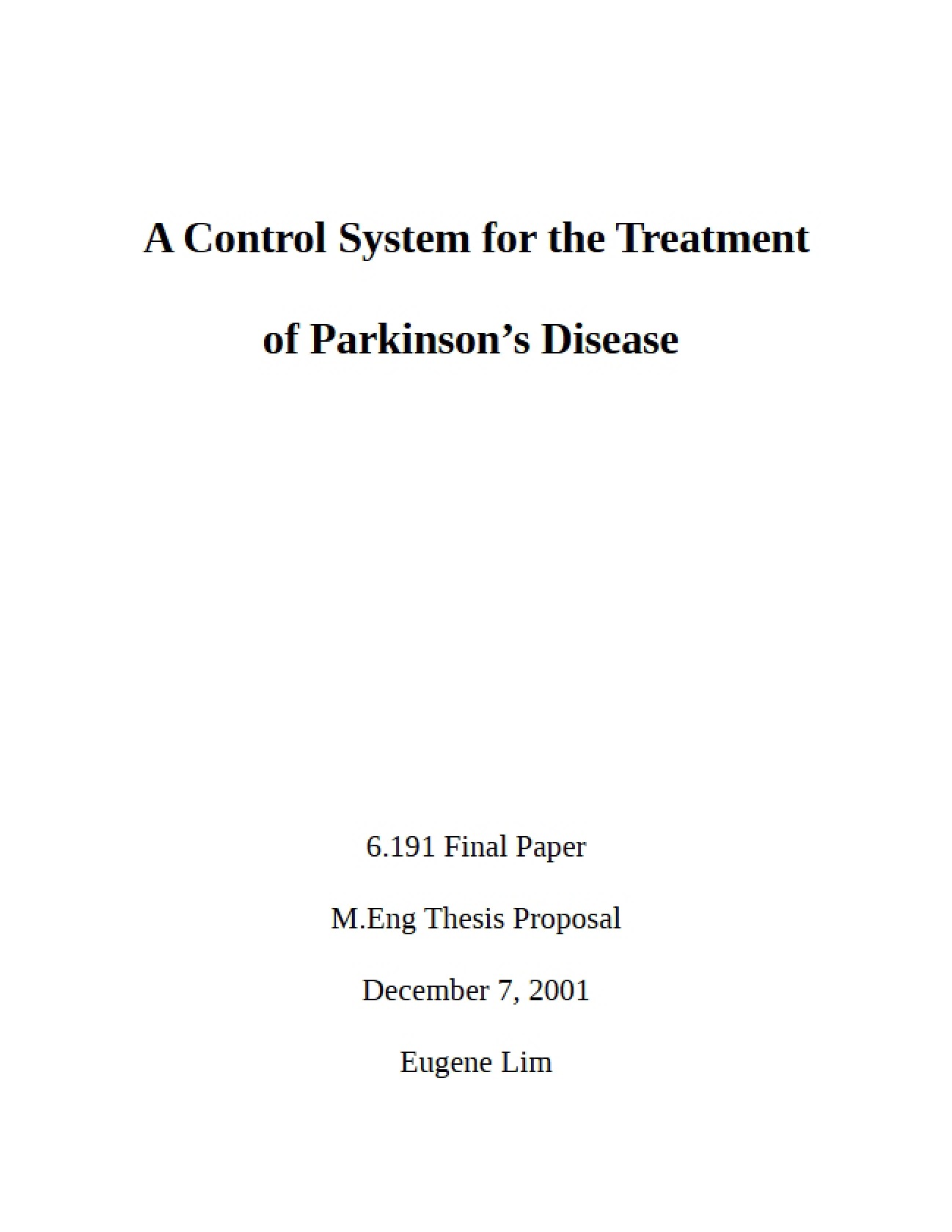 Parkinson's Disease Treatment Control System