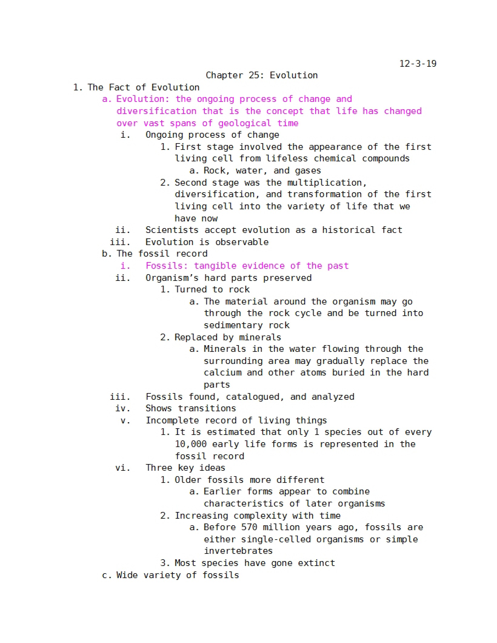 Evolutionary Theory (Chapter 25)