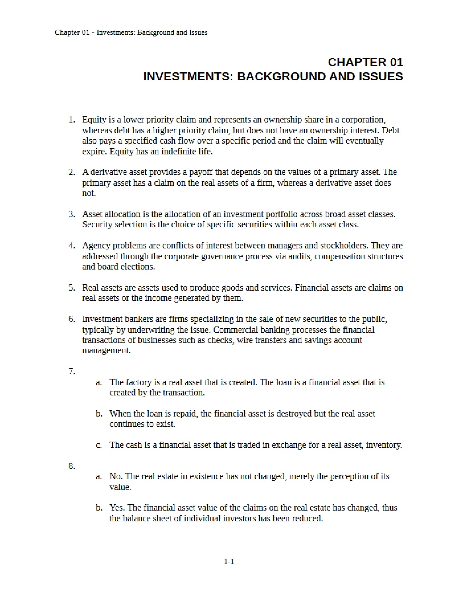 Issues and Background in Investments