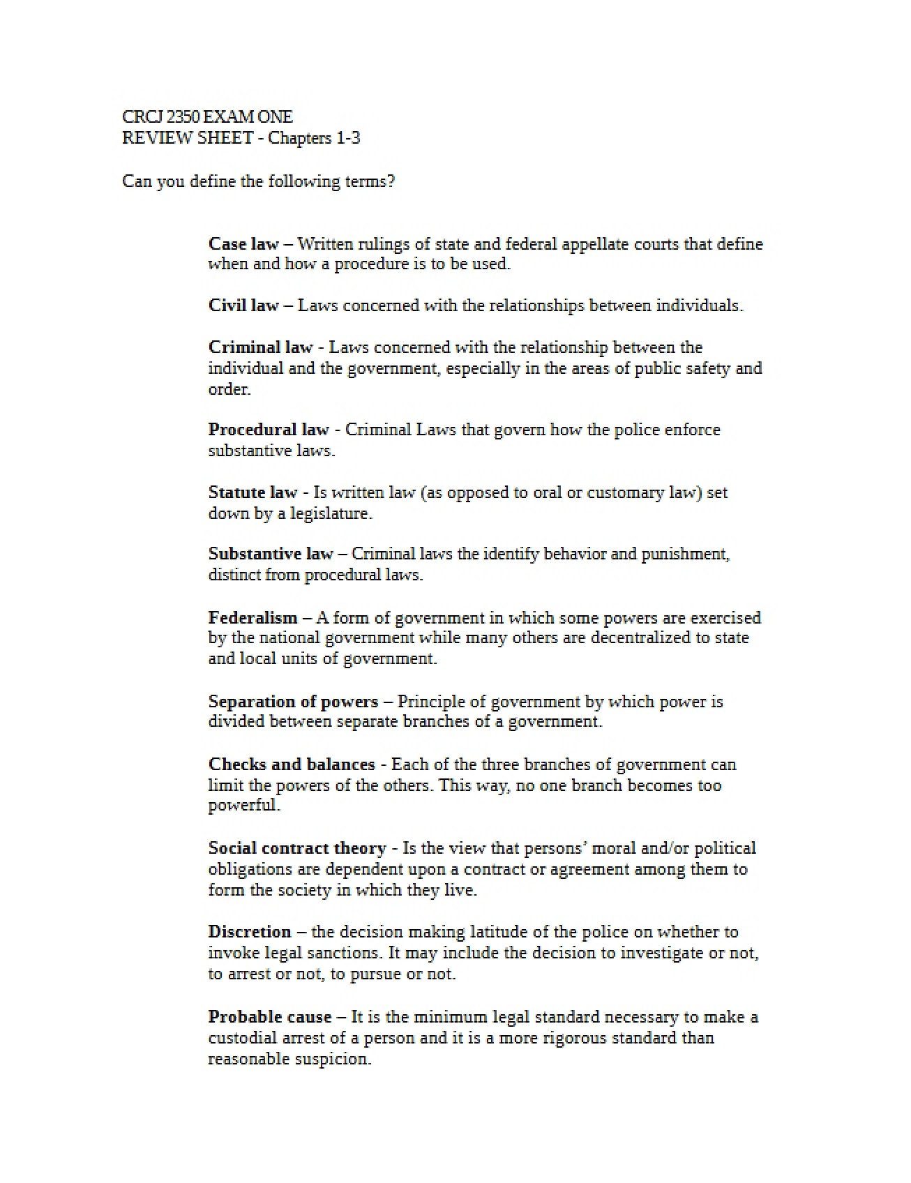 Intro to LE Exam One Study Guide