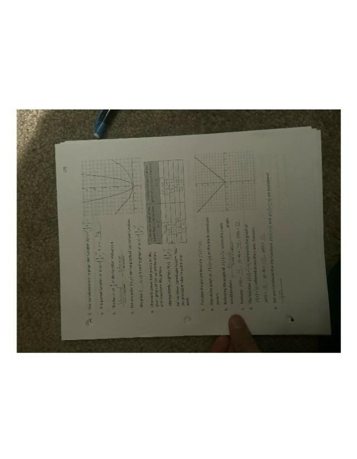 Worksheet - Quadratic Function Graphing and Transformations