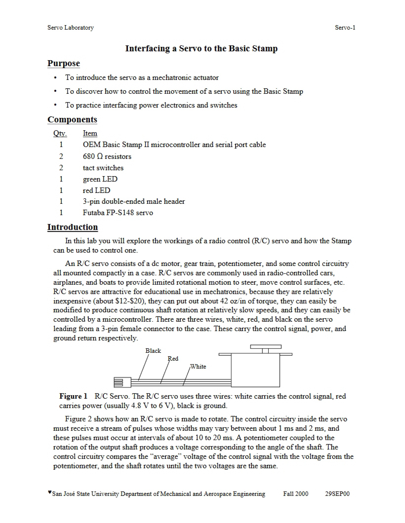 Basic Stamp Servo Interfacing