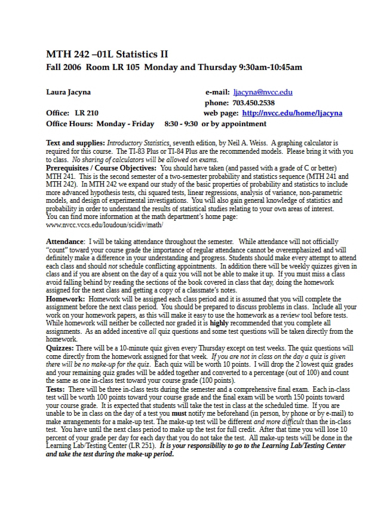 MTH 242 Syllabus