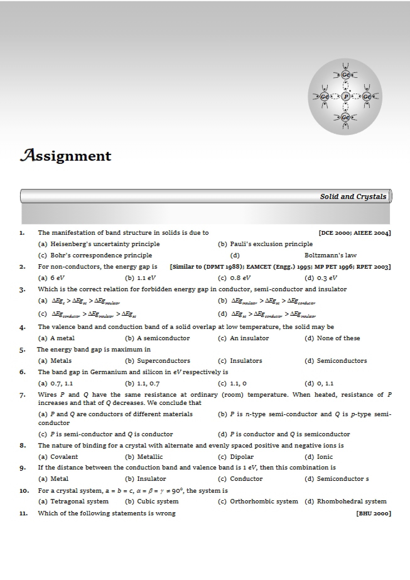 Assignment Solids and Crystals
