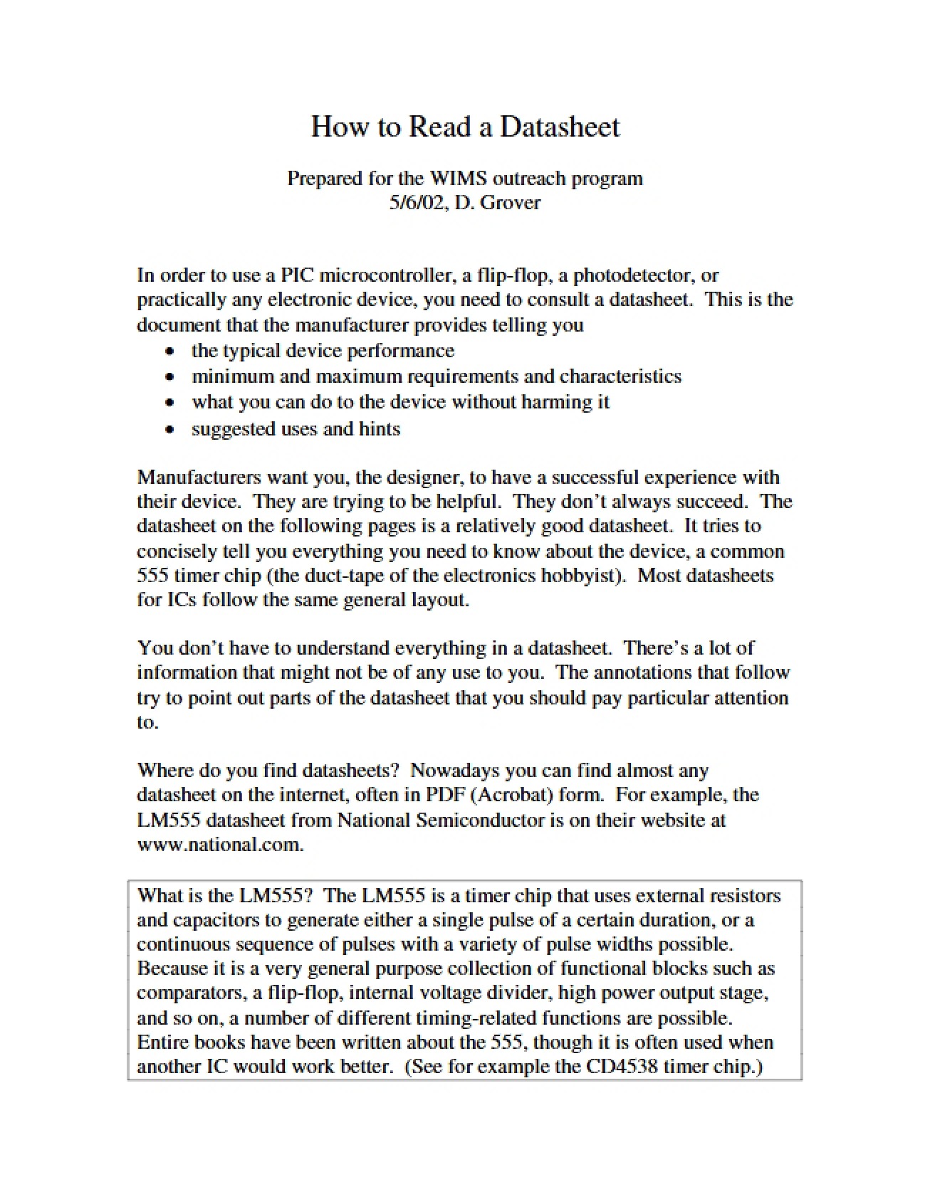 WIMS Outreach Preparation