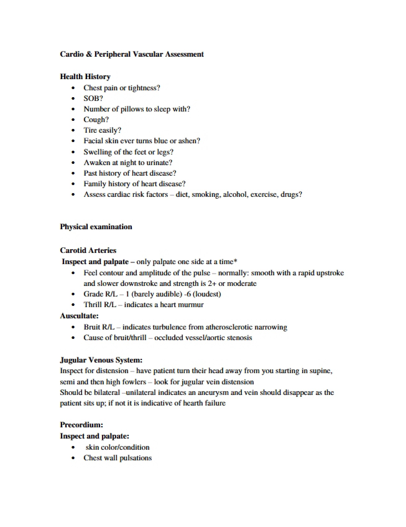Peripheral Vascular and Cardio Assessment