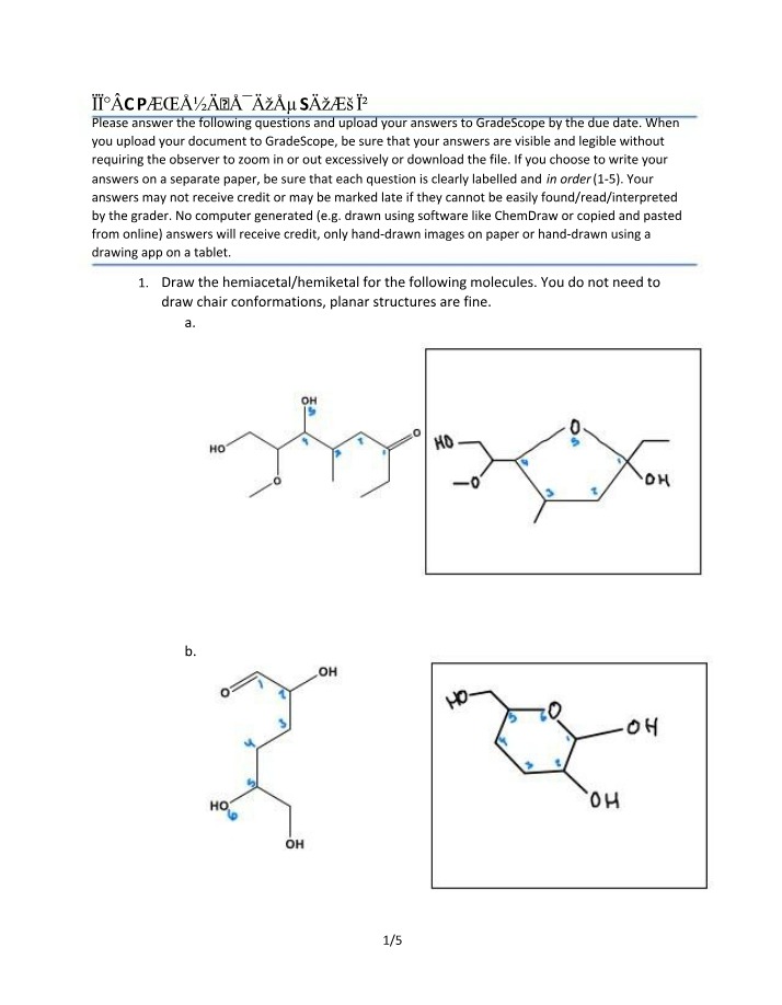 Carbohydrate Questions on Hemiacetal and Hemiketal