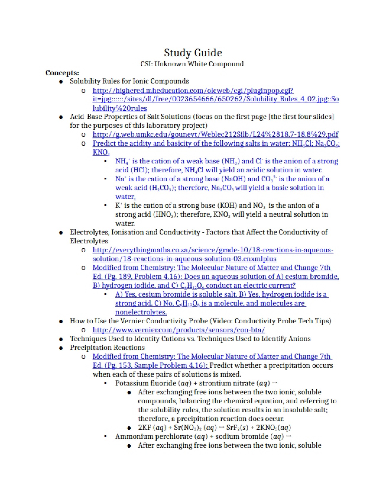 CSI Study Guide Unknown White Compound