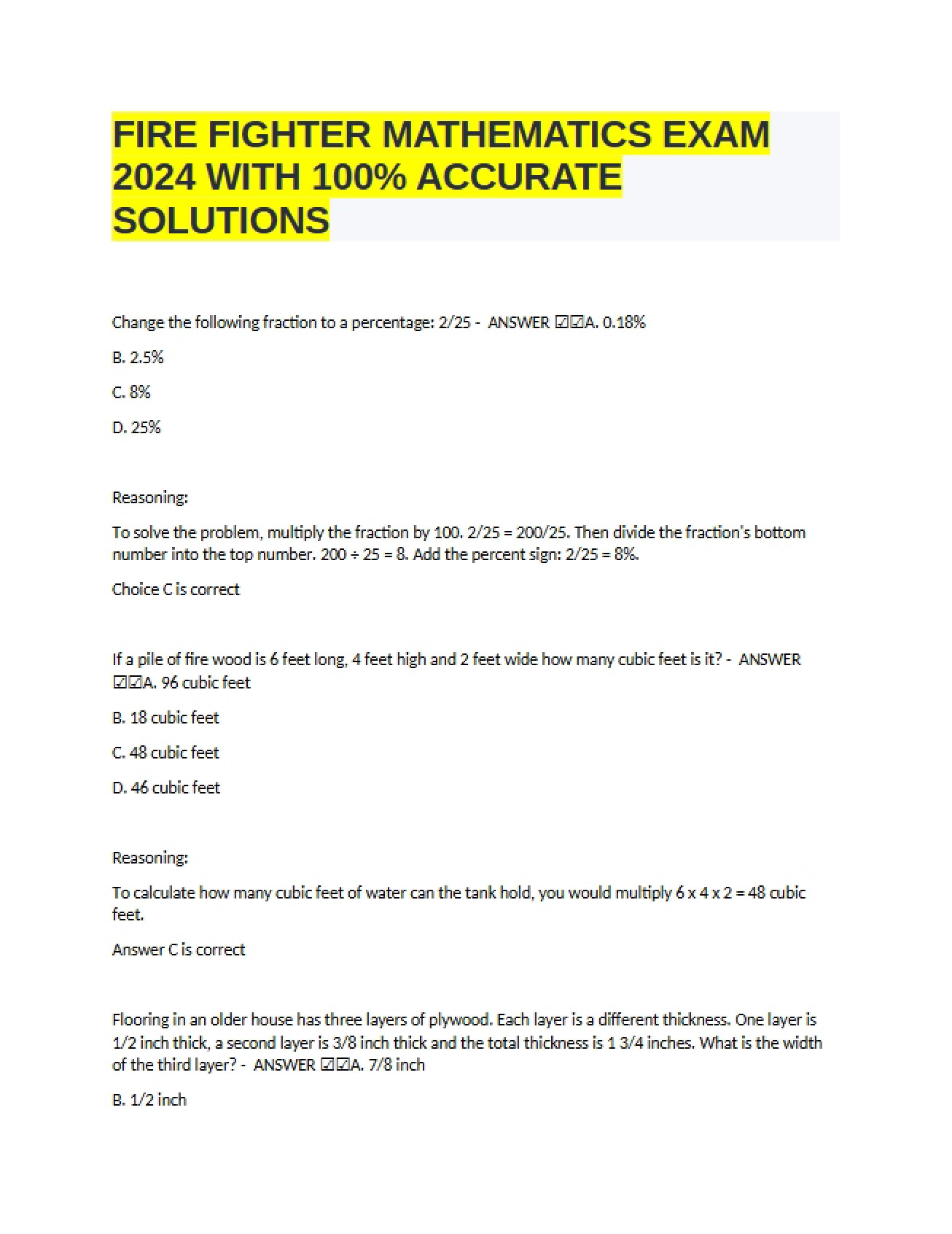 2024 Mathematics Test for Firefighters