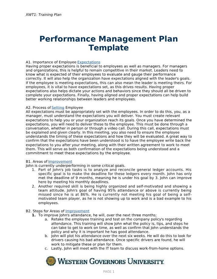 Performance Management Plan Template Form