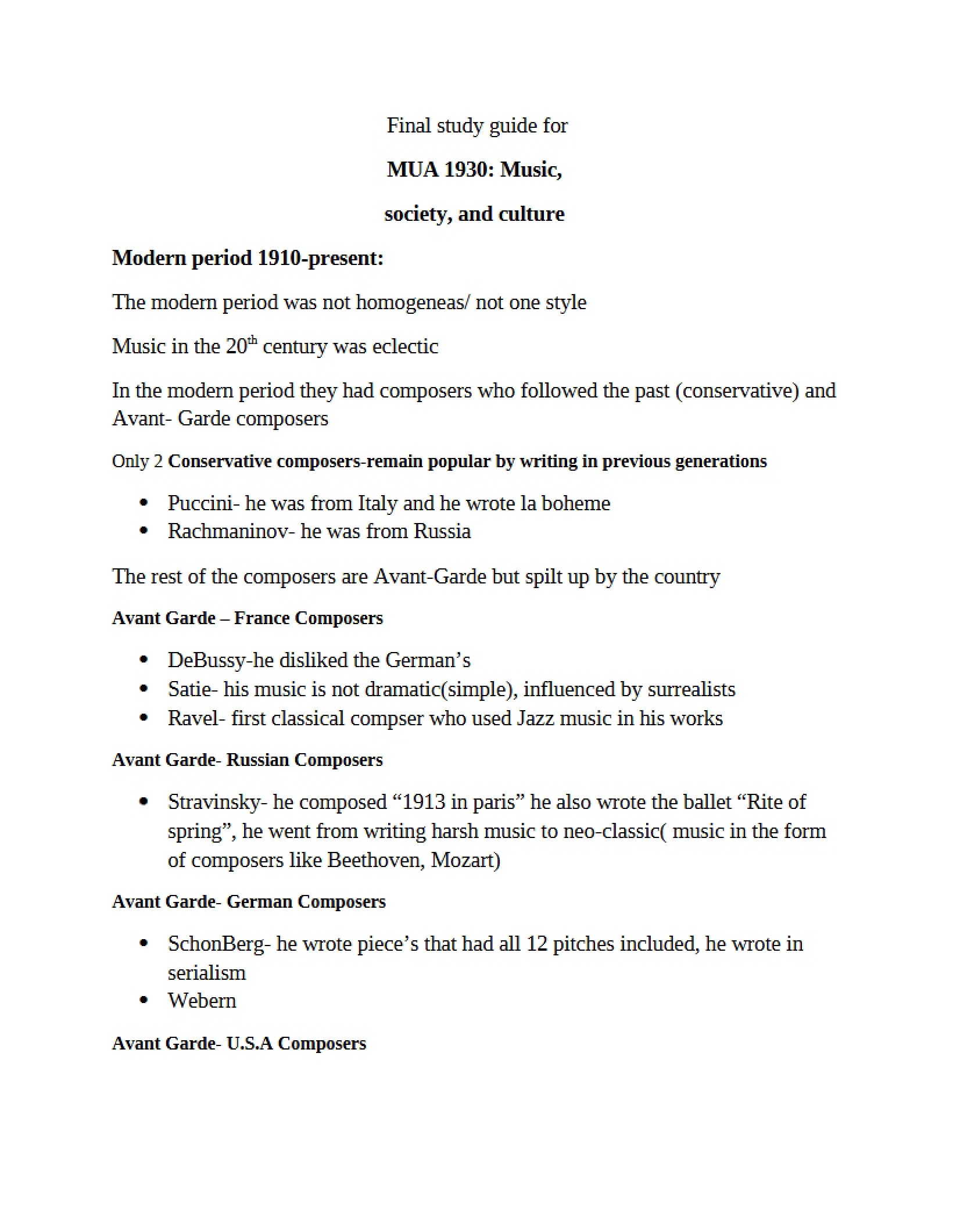 Guide for Final Study