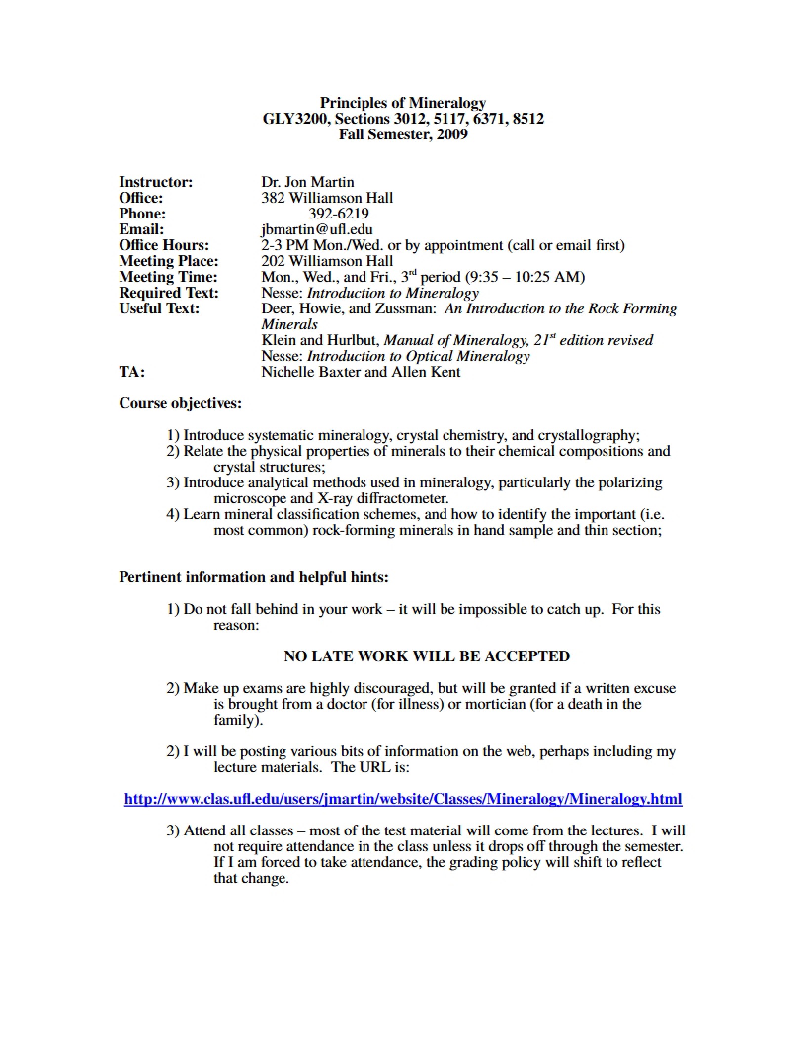 2009 Mineralogy Information