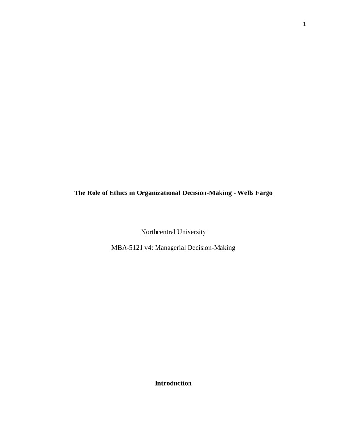 Wells Fargo - Ethics in Organizational Decision-Making