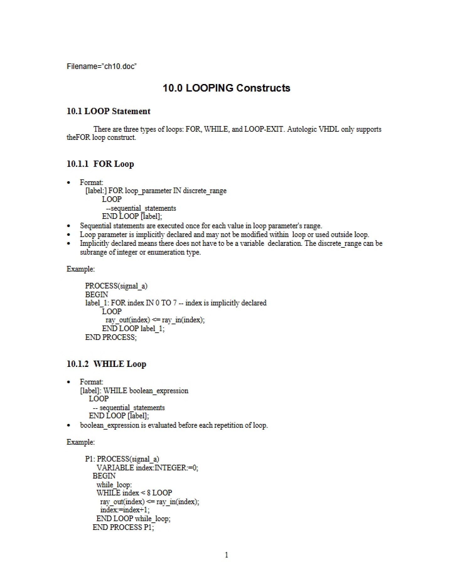 Constructs for Looping