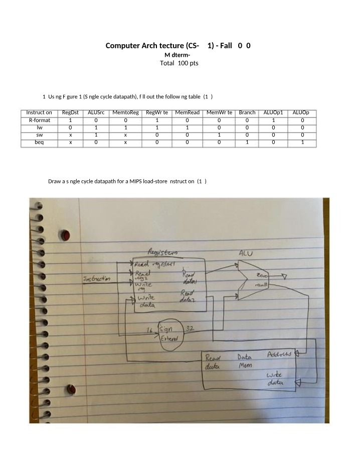 Computer Architecture Midterm - Fall 2020
