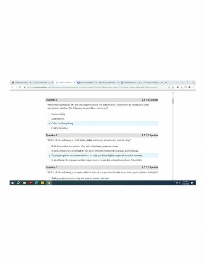 Quiz on Human Resources and Unionization