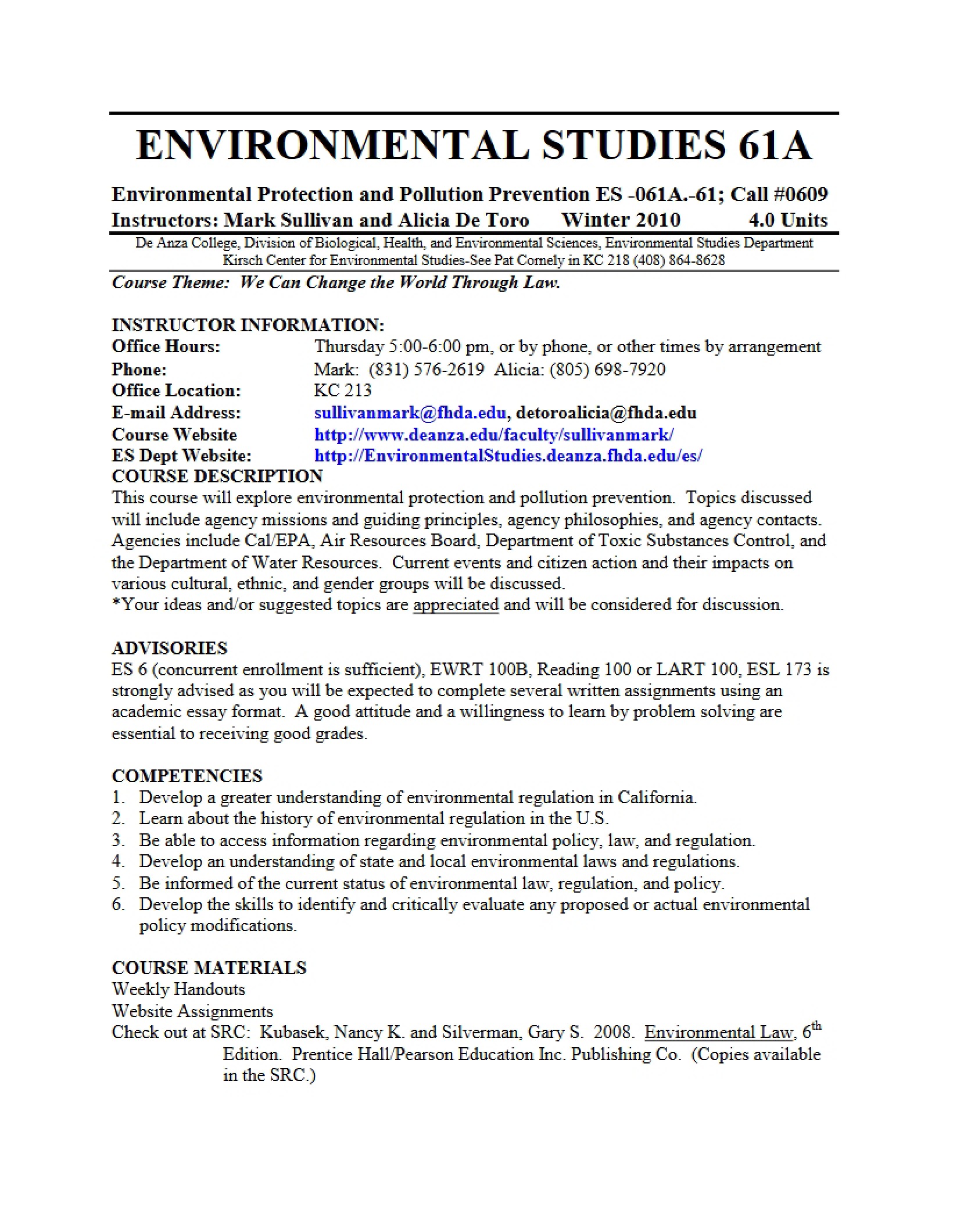 Course Plan ES 61A