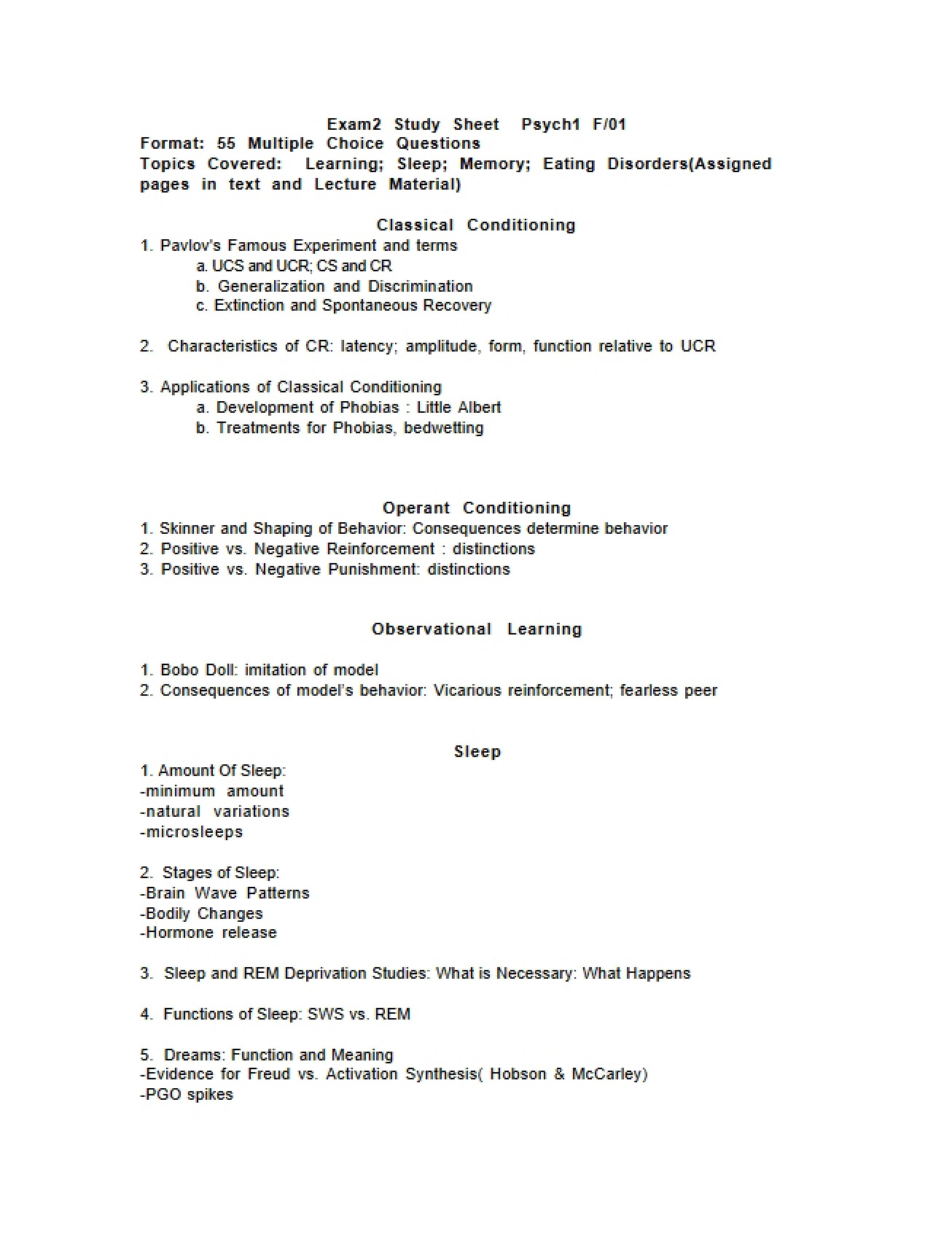 Psychology 1000 Examination - 3 Pages
