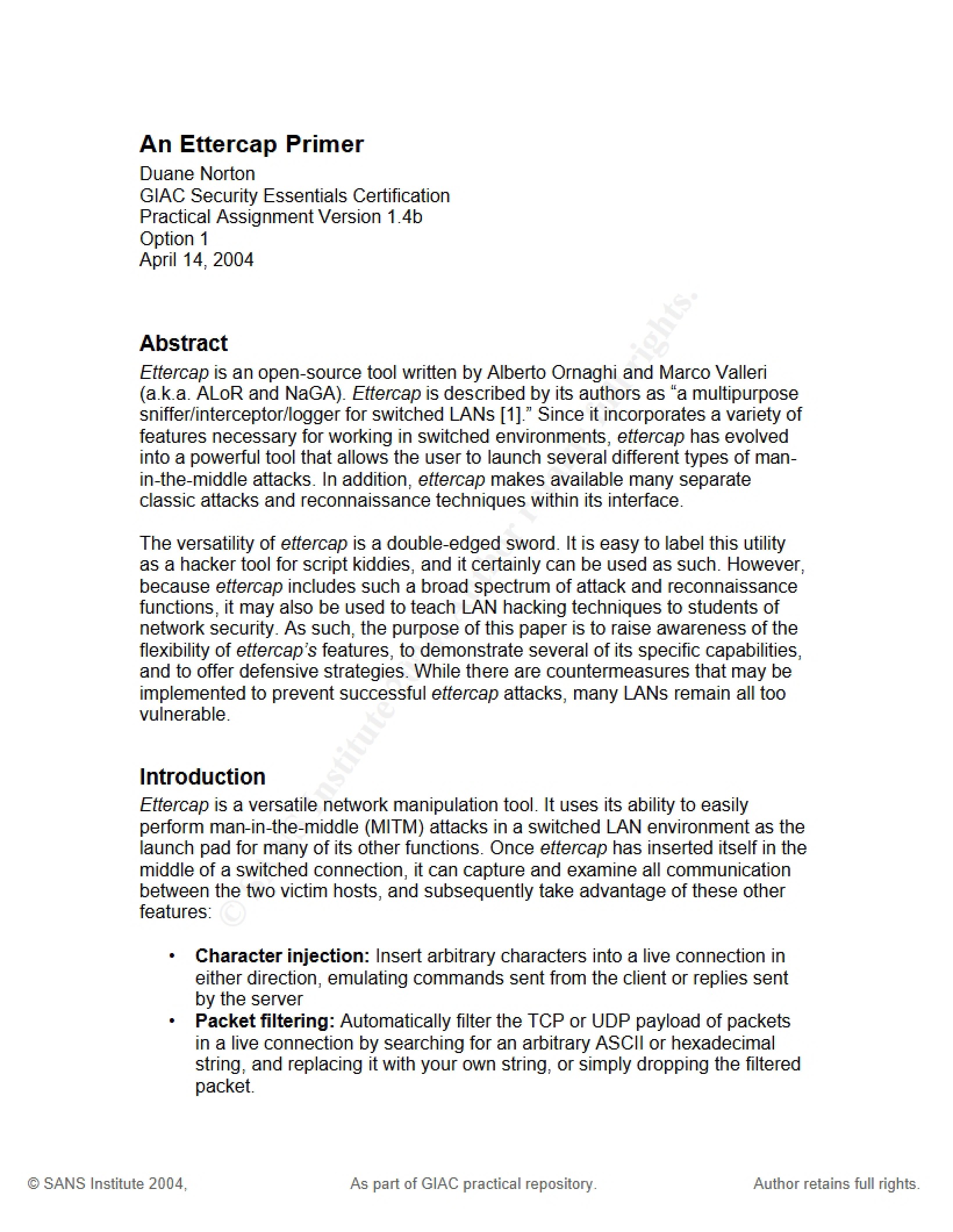 Primer on Ettercap