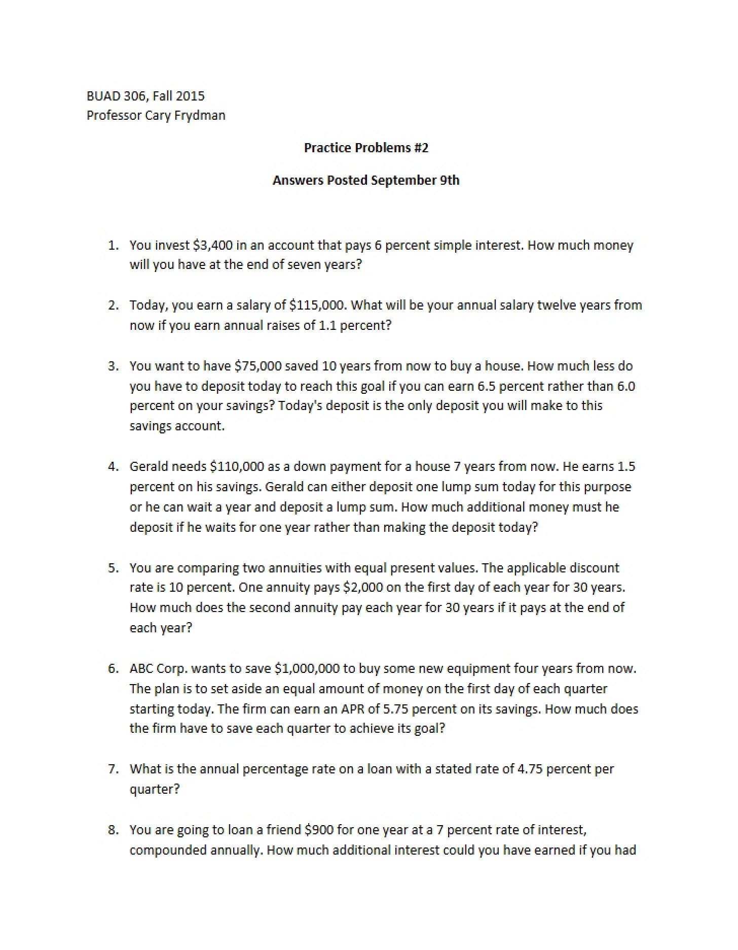 Set Two of Practice Problems