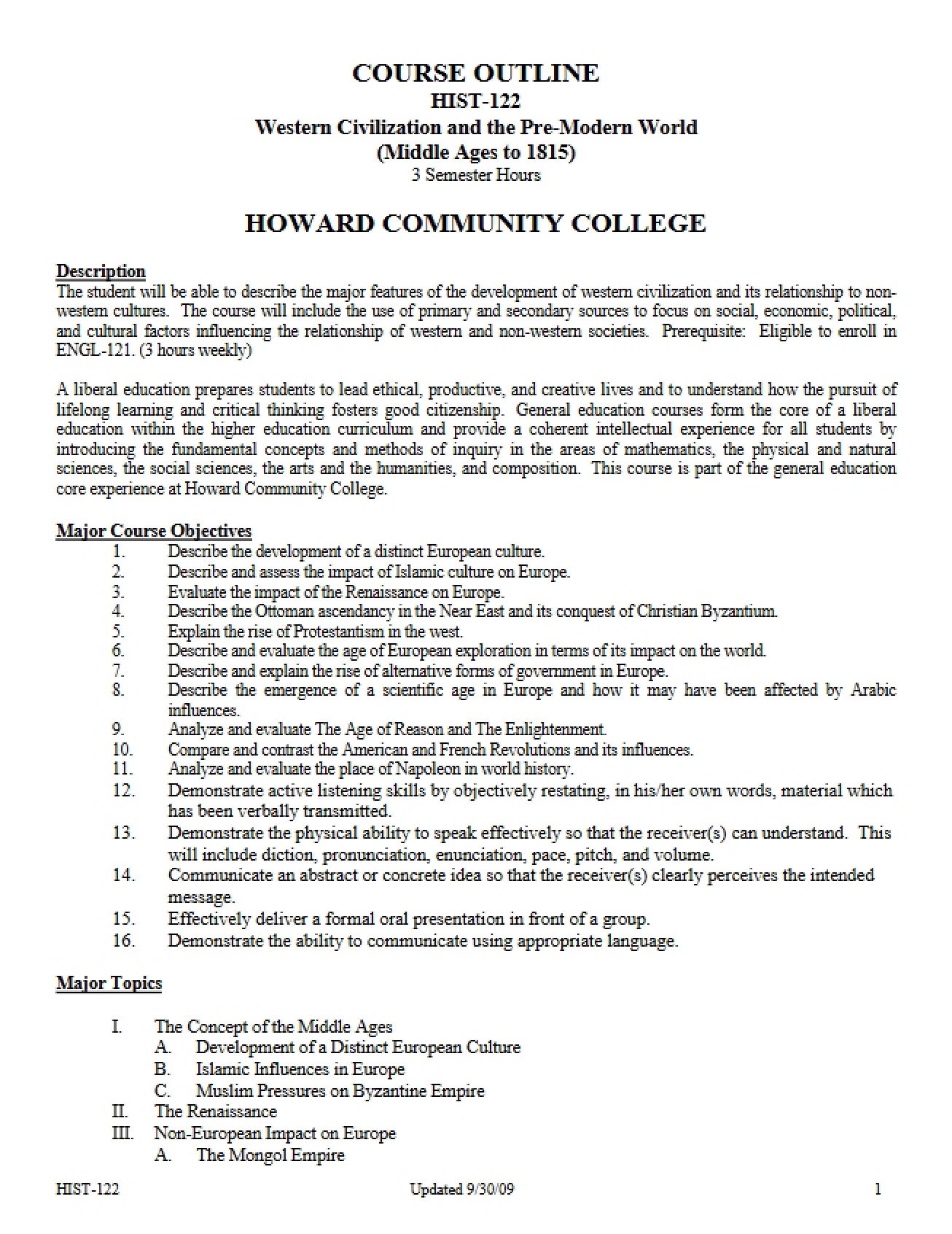Medieval to Early Modern Western Civilization Syllabus