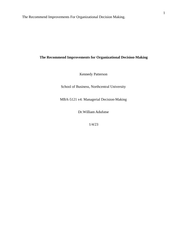 MBA-5121 - Improvements for Organizational Decision-Making