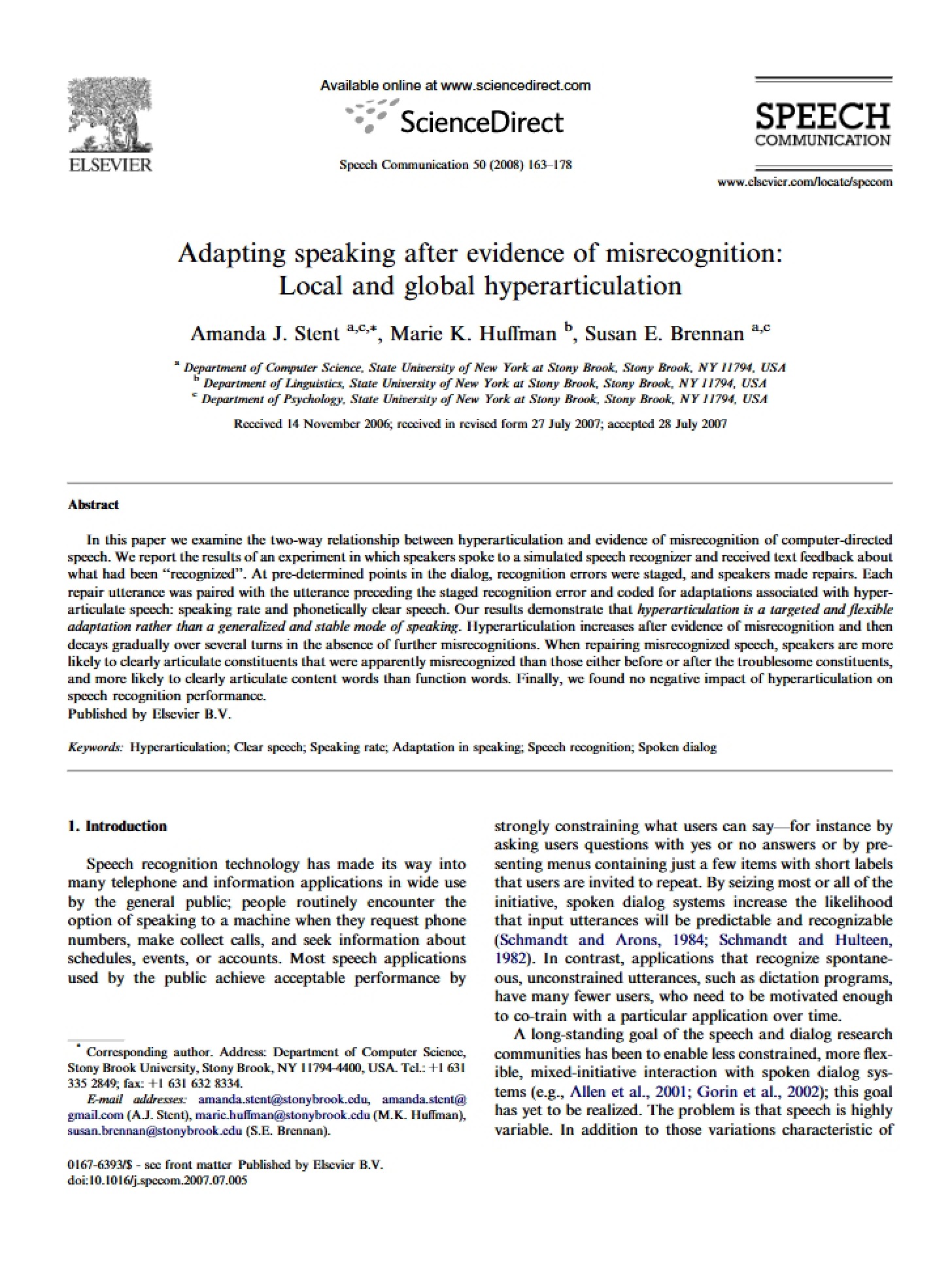Speech Adaptation after Misrecognition