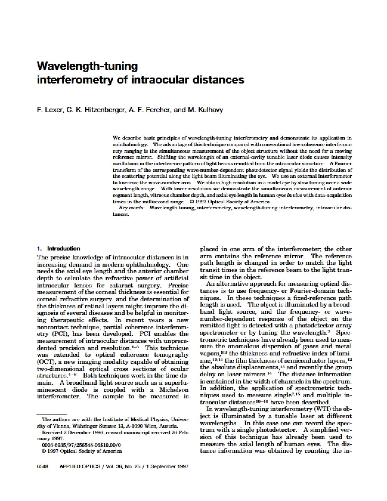 Intraocular Distance Interferometry