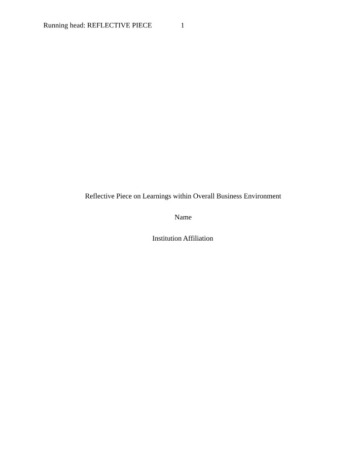 Reflective Piece on Business Environment Learnings