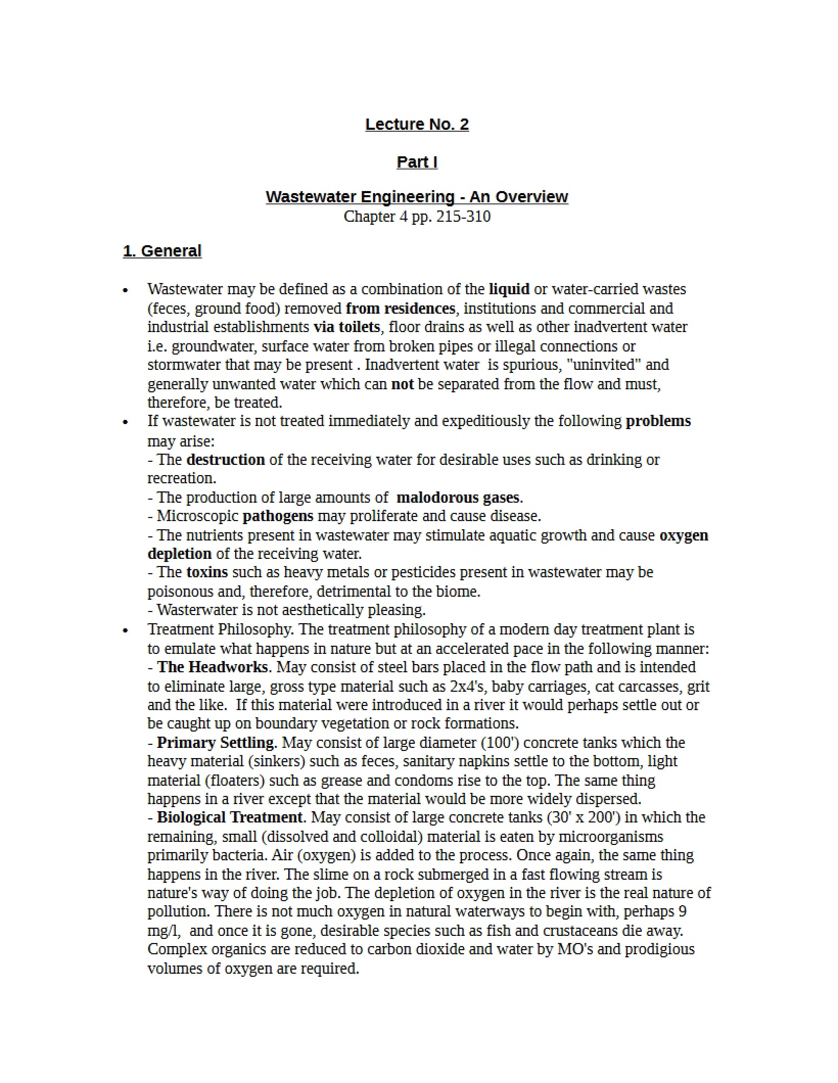 Wastewater Treatment Lecture 2