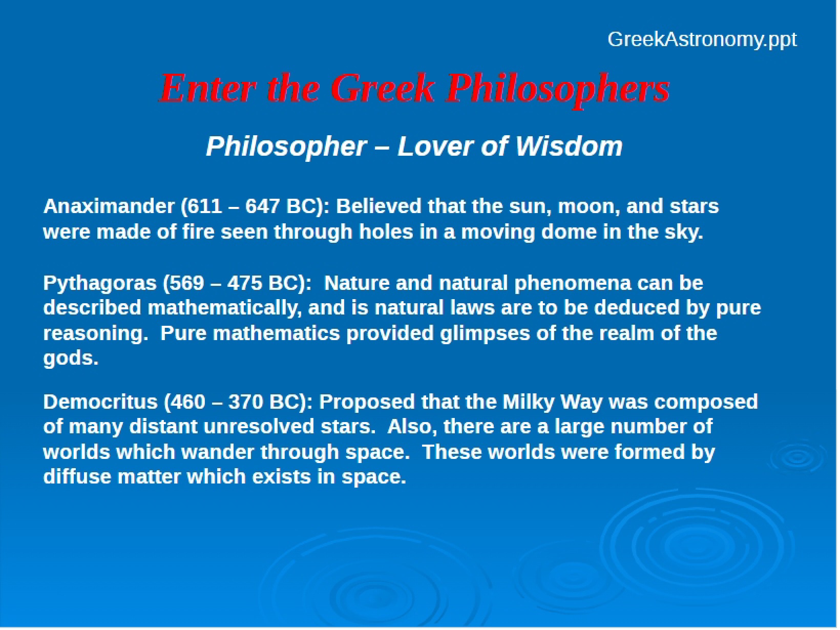 Lecture on Greek Astronomy