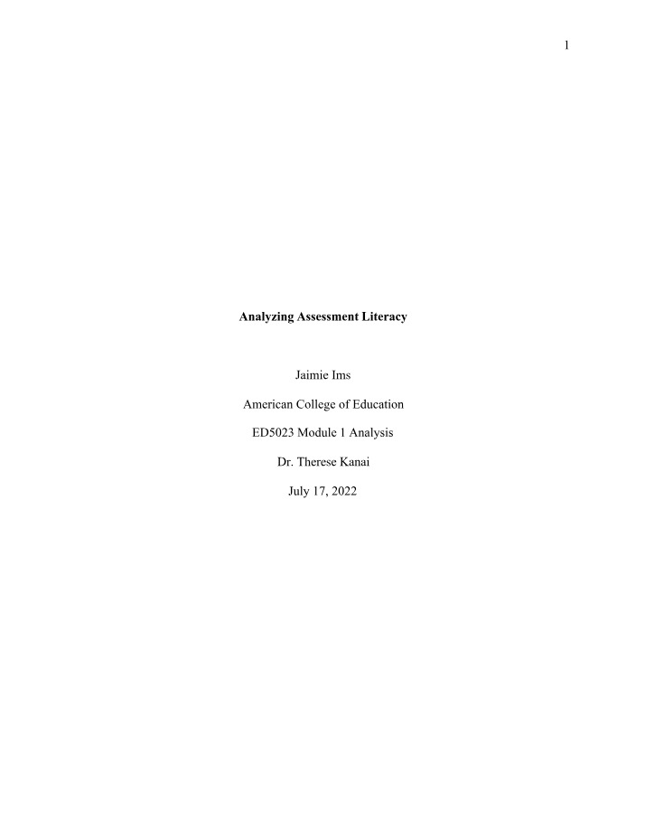 Assessment Literacy Analysis