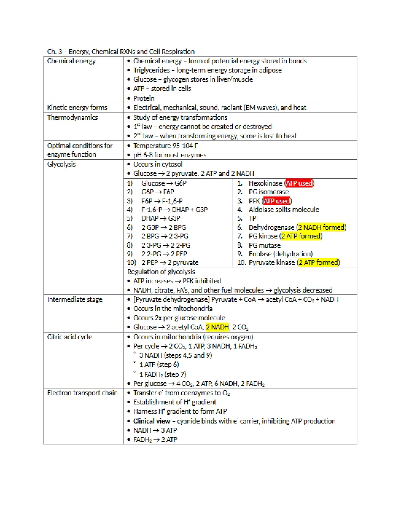 Metabolism Chapter 3