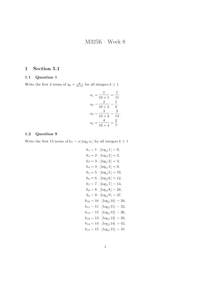 Week 8 - M325 Introduction to Proofs