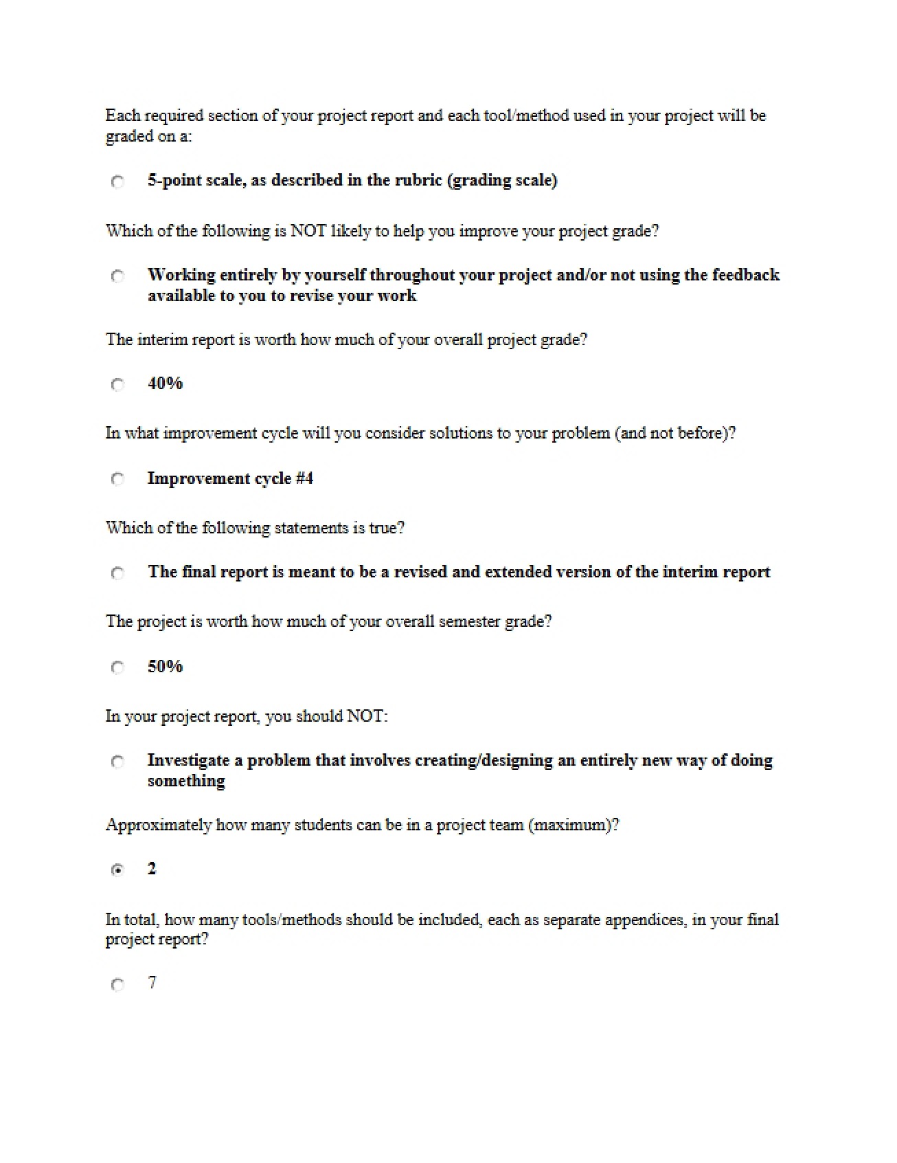 Quiz Lean Six Sigma Project