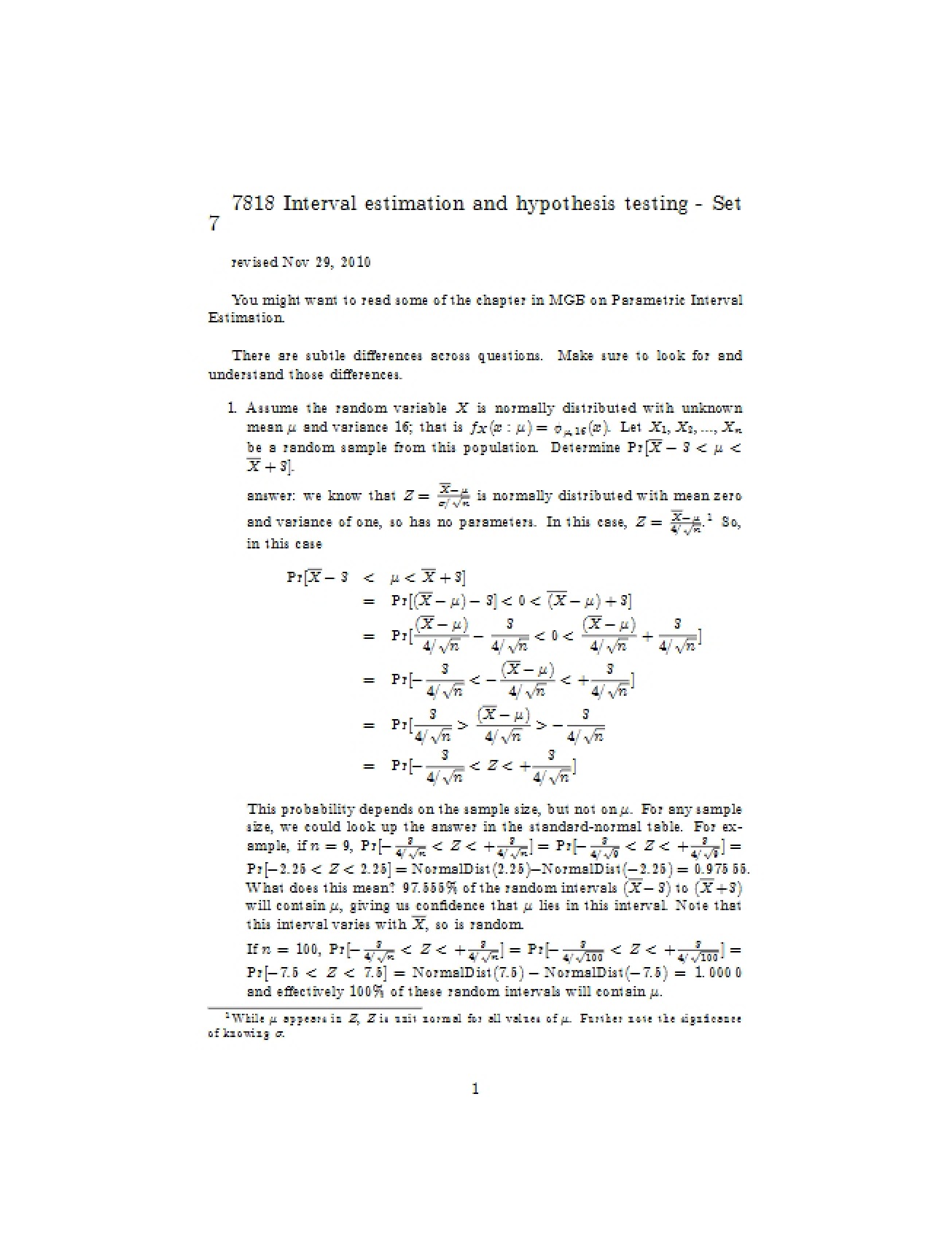 Introduction to Interval Estimation and Hypothesis Testing
