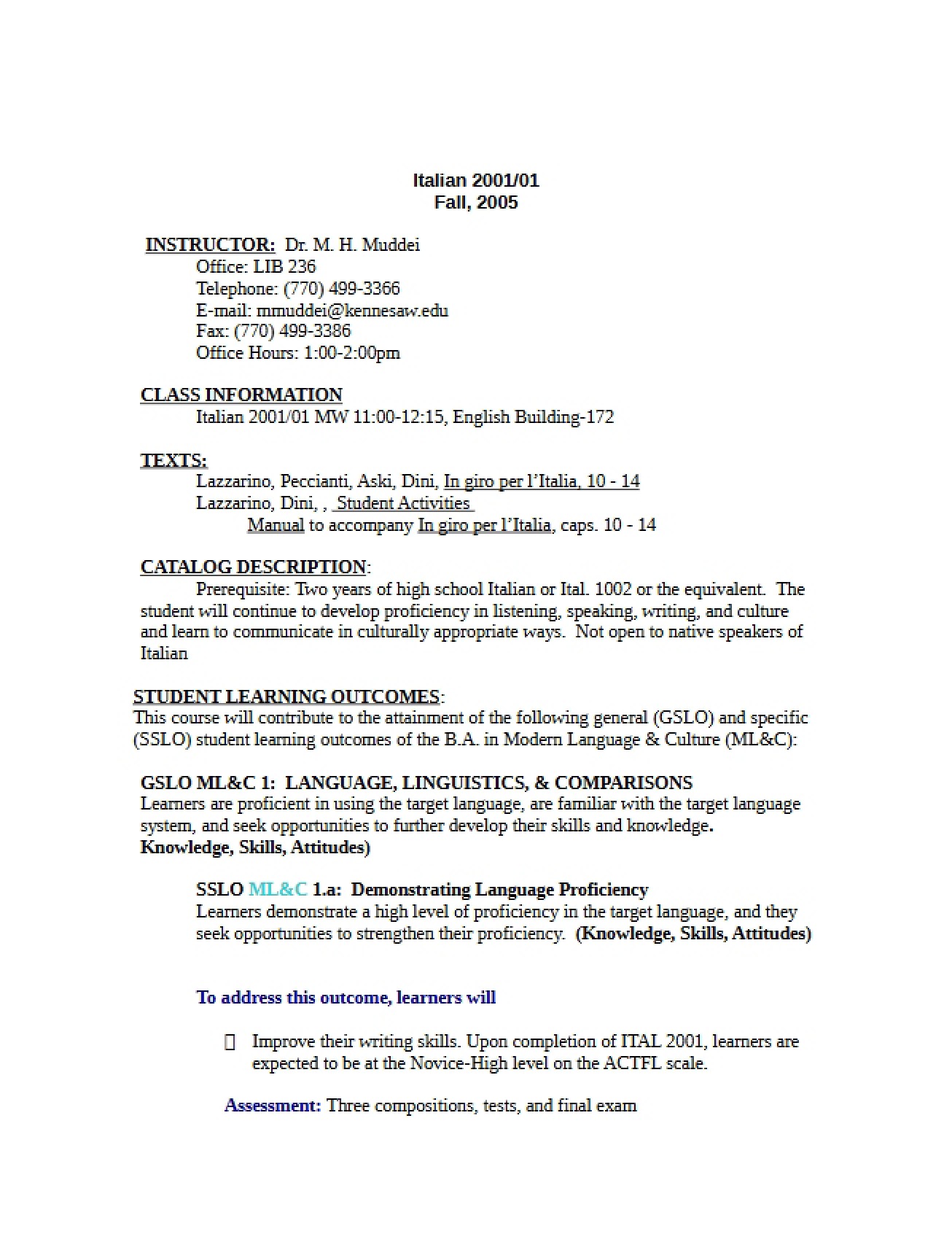 Intermediate Italian I Class Guide
