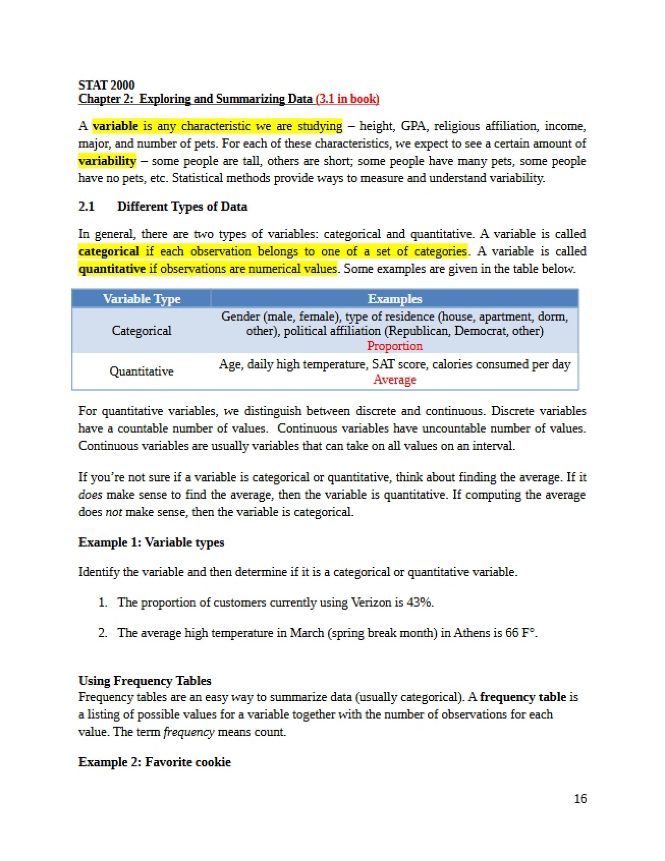 Notes for Statistics Chapter Four