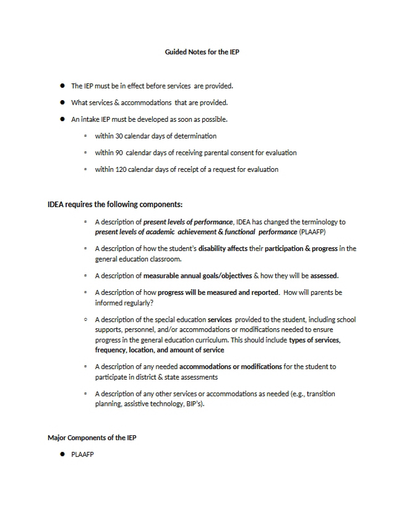 Guided Notes for Individualized Education Programs