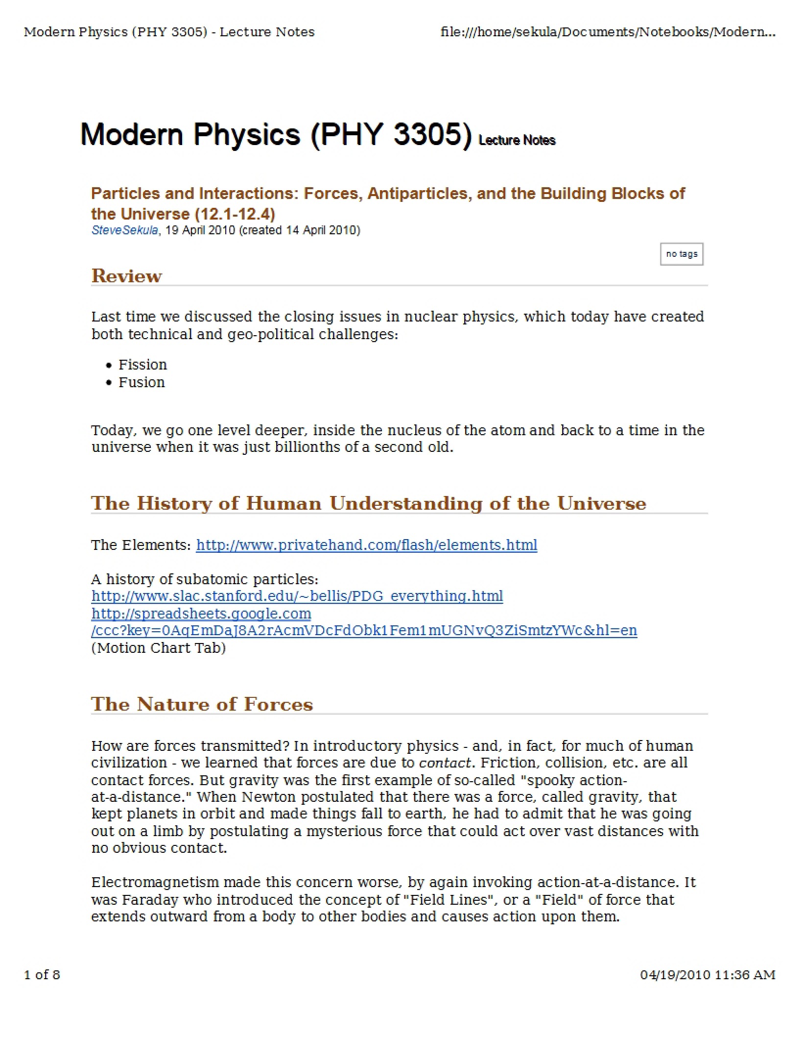 Class Notes for Modern Physics