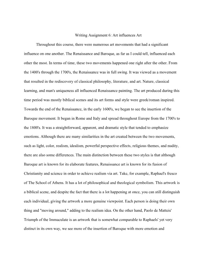 Art Influences Art - Writing Assignment 6
