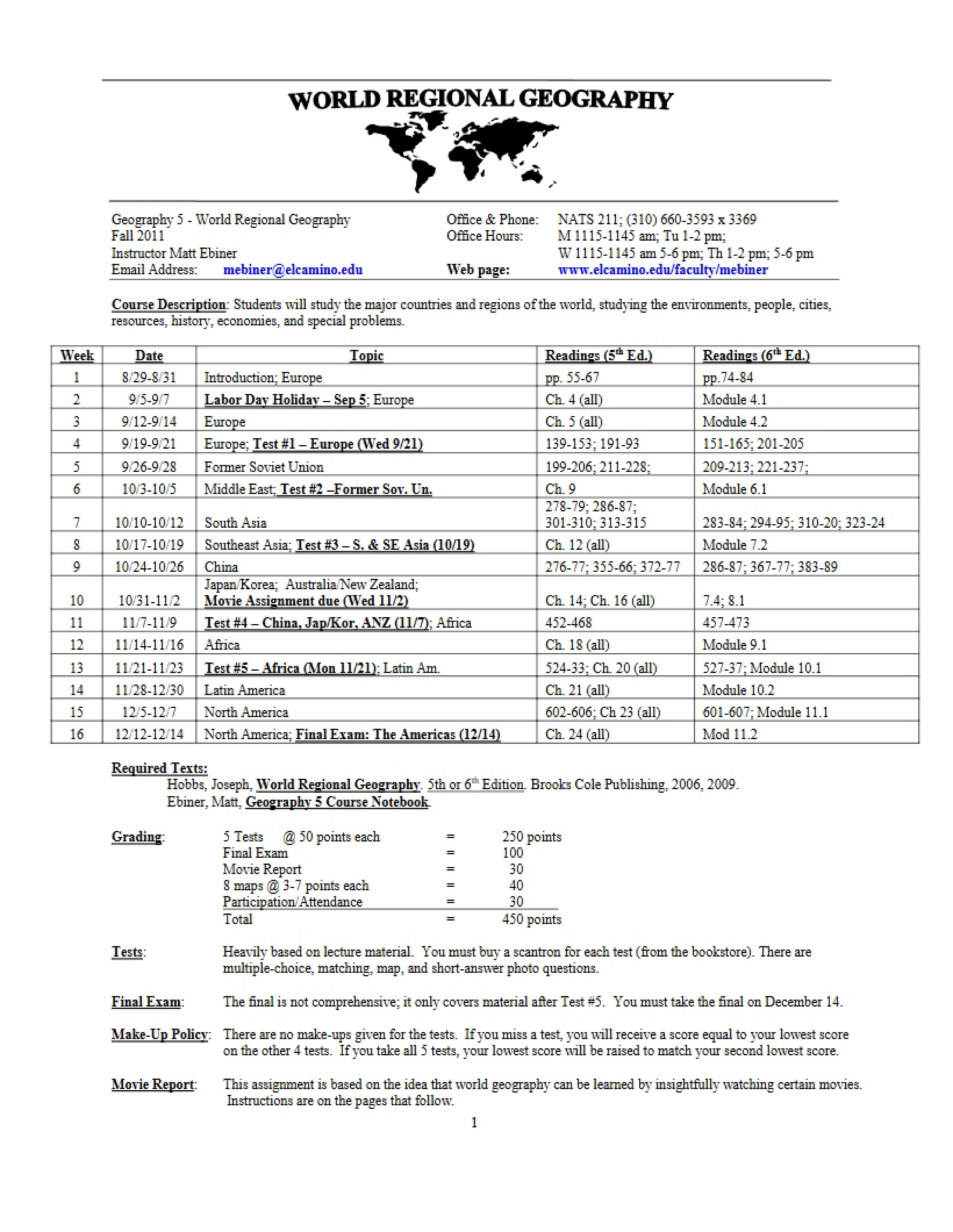 World Regional Geography Syllabus
