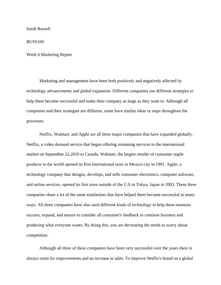 Report for Week 6 Marketing