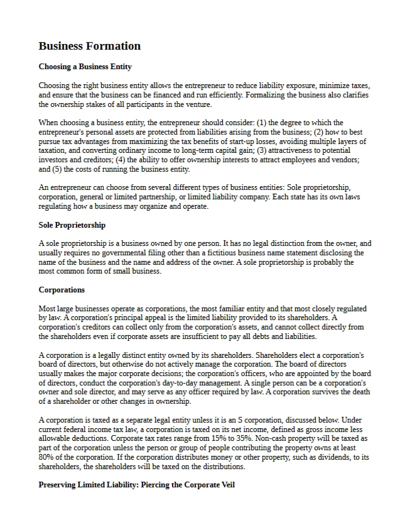 Business Formation Findlaw Bottom Line